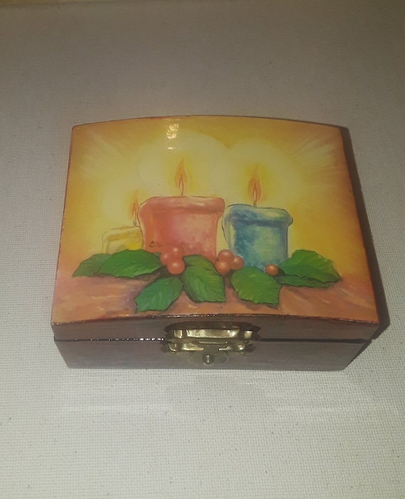 Vintage Small Wood  Wooden Candle Lacquered Trink… - image 2