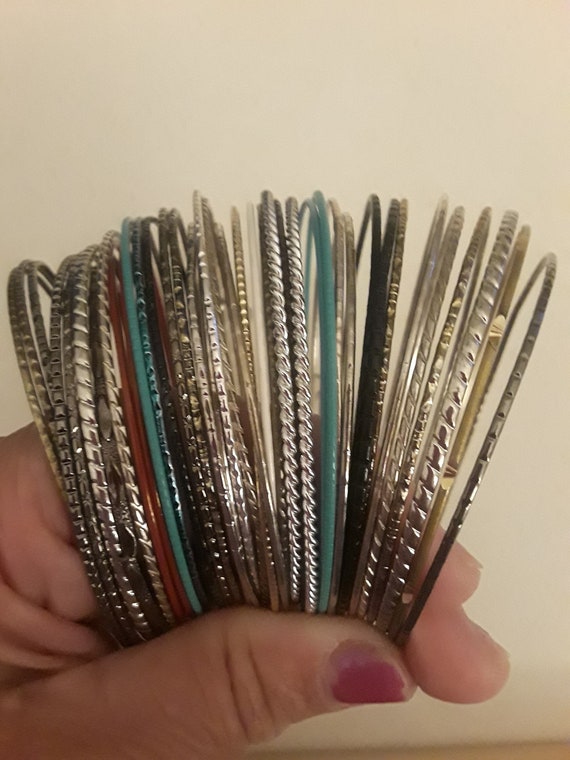 Vintage Set Of 40 Super Thin Metal Bangle Bracelet