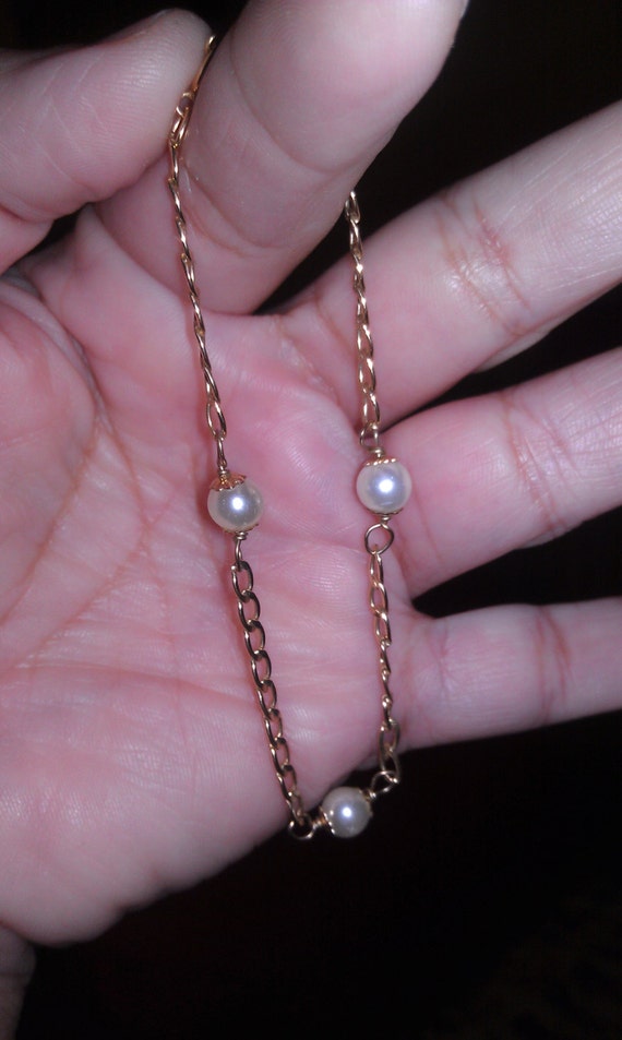 Vintage Gold Plated Faux Pearl Bracelet