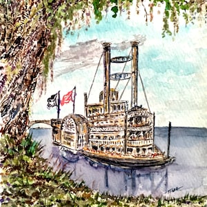 Mississippi Riverboat, NOLA Watercolor Series, Framed
