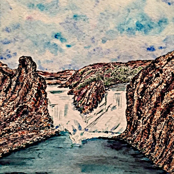 Hjalparfoss Waterfall, Spring, Unity Waterfall Iceland, original watercolor painting