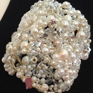 Swarovski Crystal and Pearl Wired Cuff, Bridal Bracelet