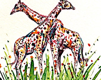 Wildlife Couples Series, Giraffes, Framed