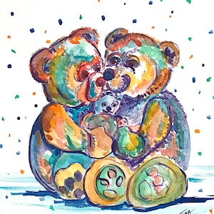 Bear Family Original Watercolor Painting