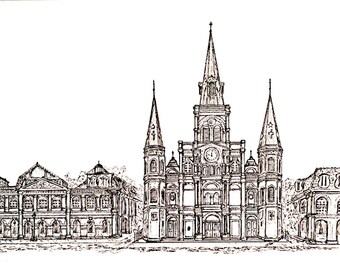 St.Louis Cathedral on Jackson Square Framed Pen and Ink