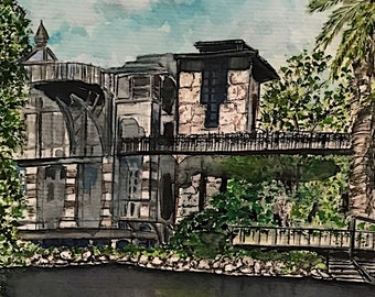 Witte Museum from the River, Witte Museum Series, Watercolor Painting