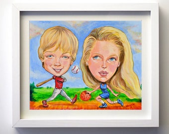 Personalized Caricature Gift Hand Painted Art from photo custom portrait character acrylic painting made to order. NOTE: Price is per person