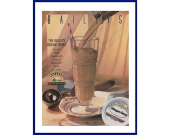BAILEYS Original Irish Cream Liqueur Original 1991 Vintage Color Print Anuncio - Receta de batido de ensueño con helado de vainilla Haagen-Dazs