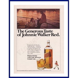 JOHNNIE WALKER RED Label Scotch Whisky Original 1975 Vintage Color Print Advertisement &quot;The Generous Taste of Johnnie Walker Red&quot; Waterfront