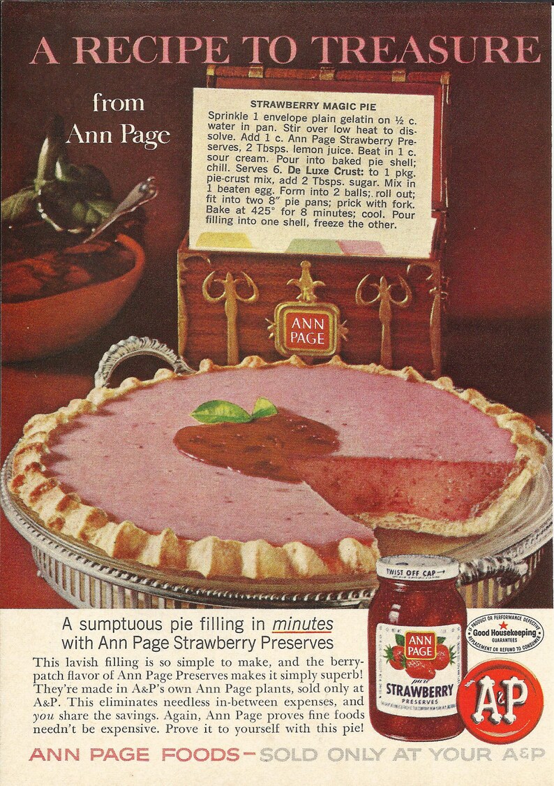 A & P Strawberry Preserves Original 1963 Vintage Print Ad | Etsy