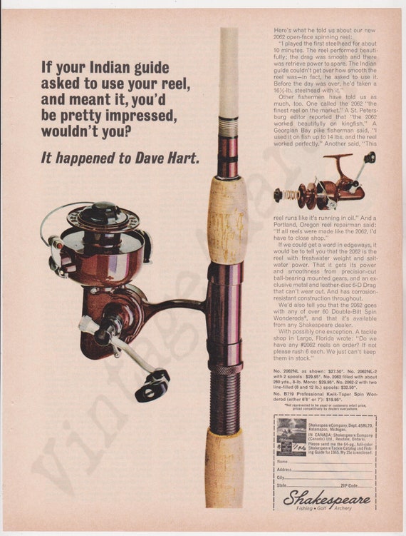 SHAKESPEARE FISHING REEL Original 1965 Vintage Color Print Advertisement if  Your Indian Guide Asked to Use Your Reel and Meant It . . . -  Israel
