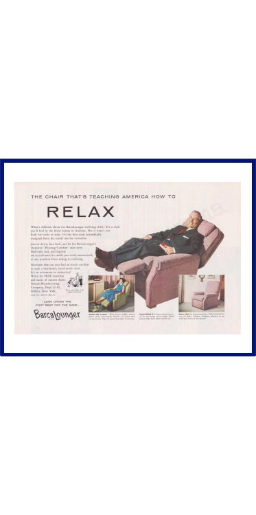 Barcalo of Buffalo NY Man in recliner chair 1955 BarcaLounger advertisement 