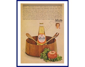 SAFF-O-LIFE Safflower Oil Original 1963 Vintage Color Print Advertisement "Betty Crocker Puts New Assurance Into Salads"