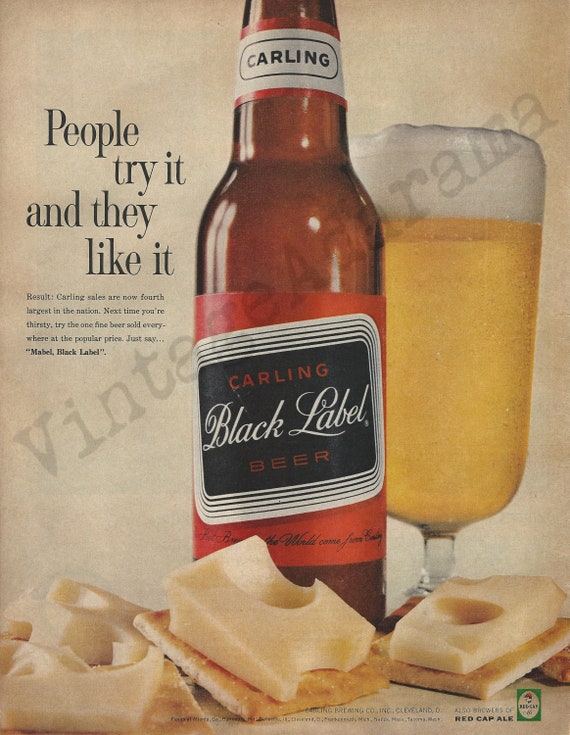 CARLING BLACK LABEL Beer Original 1961 Vintage Extra Large Color