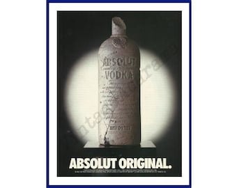 ABSOLUT VODKA Original 1990 Vintage Black & White Print Advertisement - "Absolut Original." Museum Theme