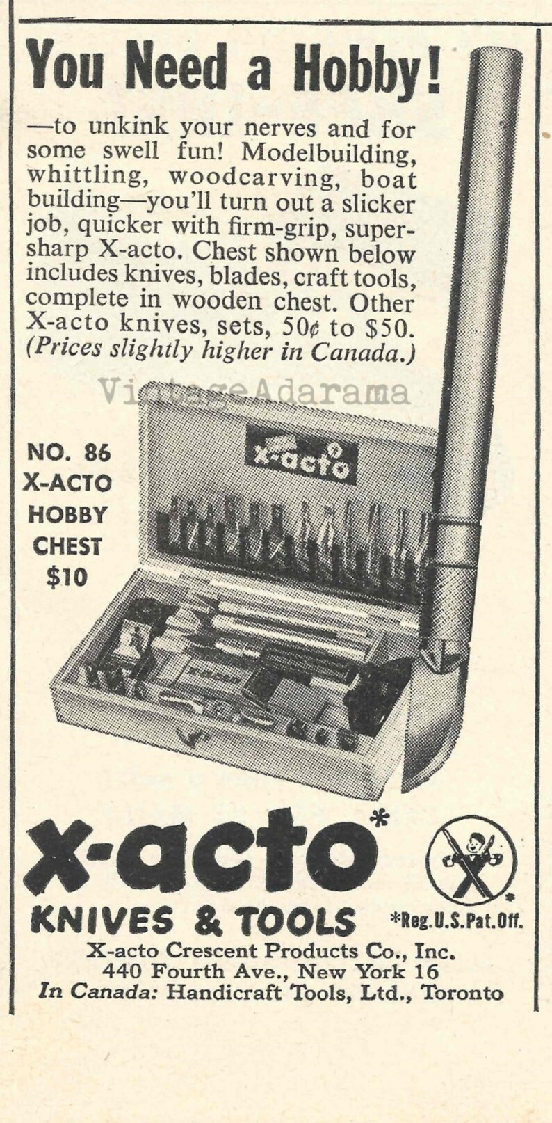 Xacto Knives & Tools Original 1948 Vintage Black and White Print