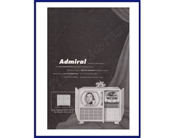 ADMIRAL Television / Phonograph / FM-AM Radio Original 1950 Vintage Black & White Print Advertisement