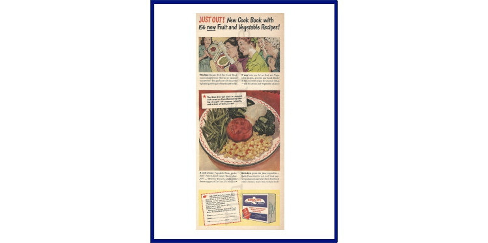 Birds Eye Frozen Foods Original 1943 Vintage Color Print Advertisement
