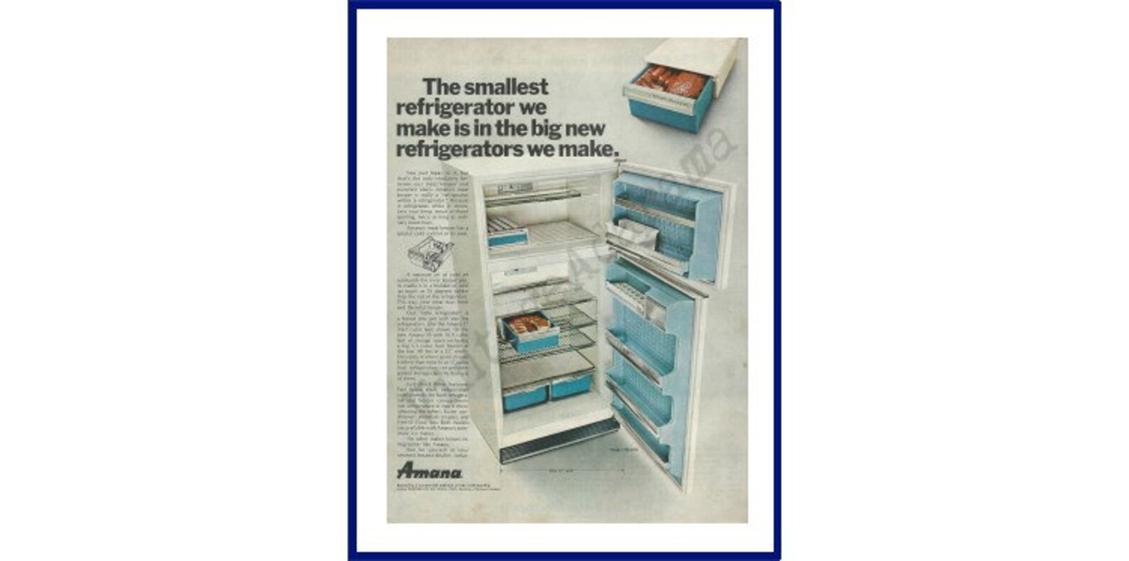 AMANA REFRIGERATOR Original 1967 Vintage Extra Large Advertisement