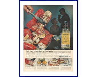 SEAGRAM'S GOLDEN GIN Original 1960 Vintage Extra Large Print Advertisement - "How The Seagram Martini Wins Friends And Influences Appetites"