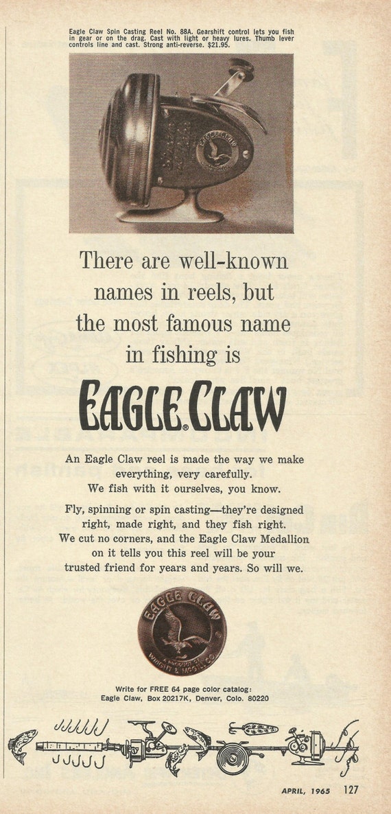 Buy EAGLE CLAW REELS Original 1965 Vintage Print Ad there Are Well