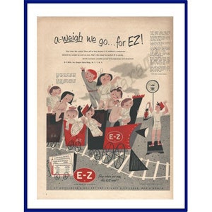 1953 Children Pajamas Undergarments Vintage Print Ad Art EZ Underwear Train