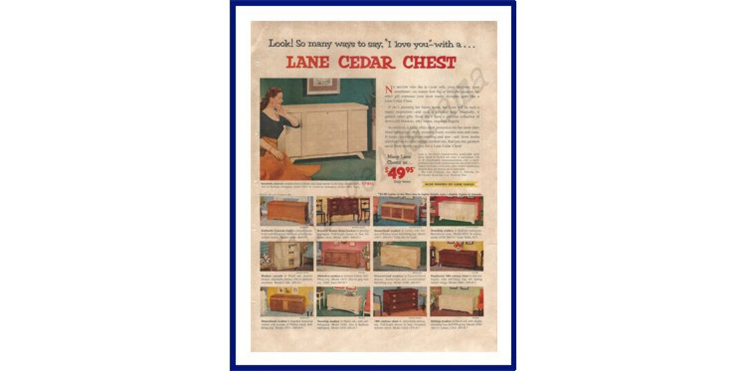 LANE CEDAR CHEST Original 1953 Vintage Extra Large Color Print