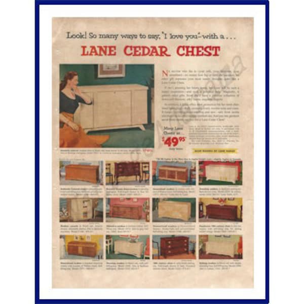 LANE CEDAR CHEST Original 1953 Vintage Extra Large Color Print Advertisement  - Look! So Many Ways to Say, "I Love You"