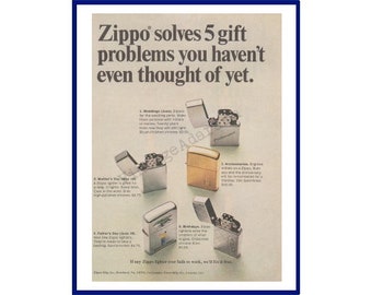 ZIPPO LIGHTERS Original 1967 Vintage Farbe Print Werbung "Zippo löst 5 Geschenk-Probleme, die Sie noch nicht einmal gedacht haben."