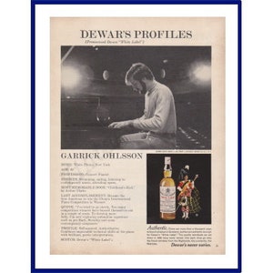 DEWAR&#39;S WHITE LABEL Scotch Whisky Original 1974 Vintage Print Advertisement &quot;Dewar&#39;s Profiles&quot; Garrick Ohlsson, Concert Pianist