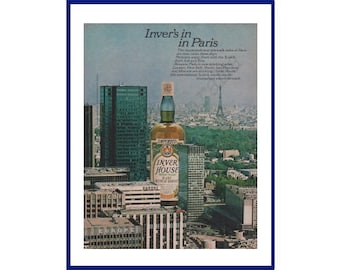 INVER HOUSE SCOTCH Whisky Original 1976 Vintage Farbe Print Werbung "Inver es In In Paris" Paris Frankreich Skyline