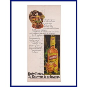 EARLY TIMES BOURBON Original 1974 Vintage Color Print Anúncio "Early Times. Conhecer-nos é nos amar" Harry Trump / Bridge / Sala de jogos