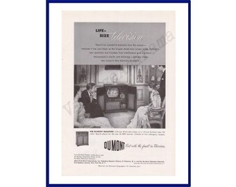 DuMont TV Original 1950 Vintage Black & White Print Advertisement  "Life-Size Television" Bradford Model