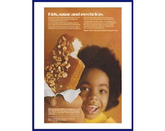 SUGAR Original 1972 Vintage Color Print Advertisement "Kids, Sugar and Psychology." Adorable Boy With Ice Cream Treat