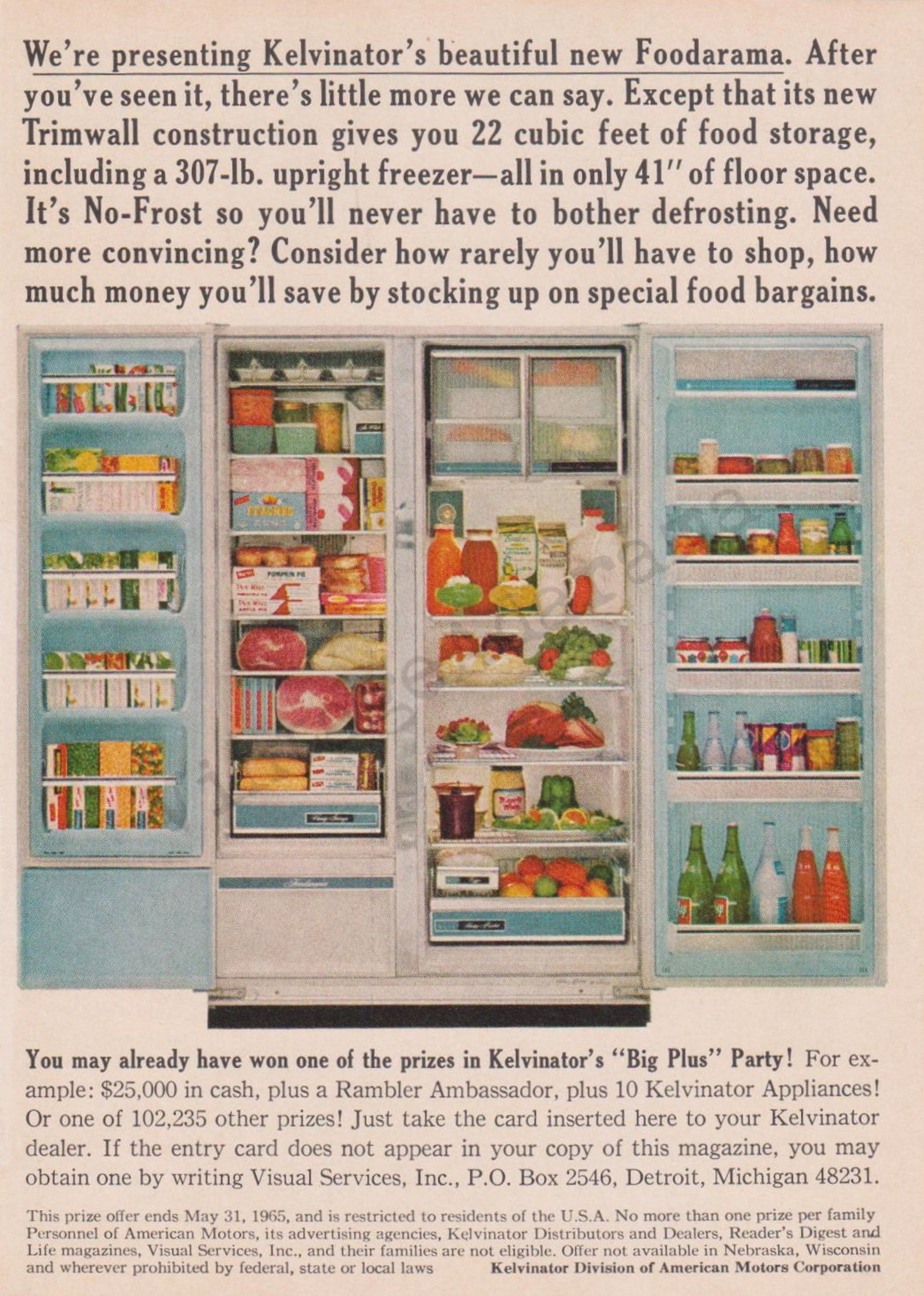 KELVINATOR FOODARAMA REFRIGERATOR Original 1965 Vintage Color Print