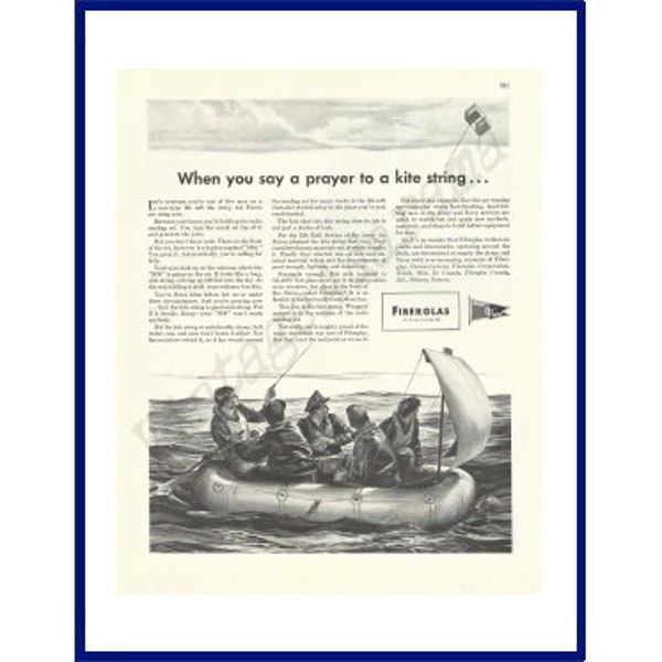OWENS-CORNING FIBERGLAS Corporation Original 1943 Vintage Extra Large Print Advertisement "When You Say A Prayer To a Kite String . . ."