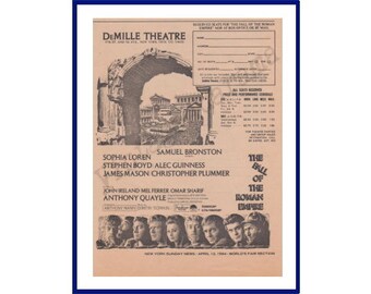 DeMILLE THEATRE "The Fall of the Roman Empire" Movie Original 1964 Vintage Black & White Print Advertisement - New York World's Fair