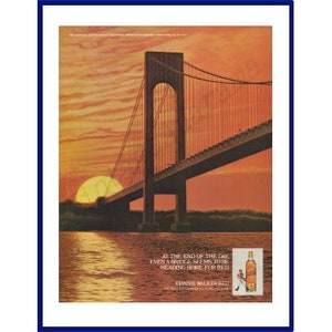 JOHNNIE WALKER Red Label Scotch Whisky Original 1979 Vintage Print Advertisement - Verrazano–Narrows Bridge / Hudson River / Manhattan, NYC