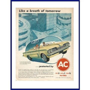 AC FILTERS Original 1962 Vintage Extra Large Anúncio - Experimental Pontiac Monte Carlo Tempest Automobile &quot;Like A Breath Of Tomorrow&quot;