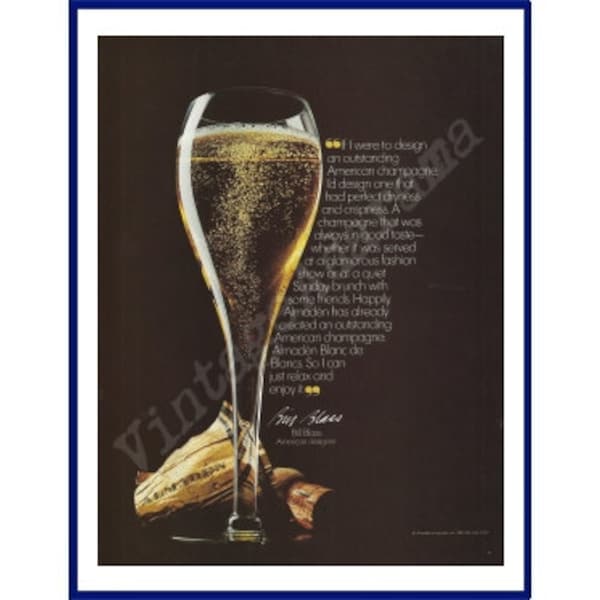 ALMADEN CHAMPAGNE Original 1981 Vintage Color Print Advertisement - Bill Blass, American Designer Endorsement