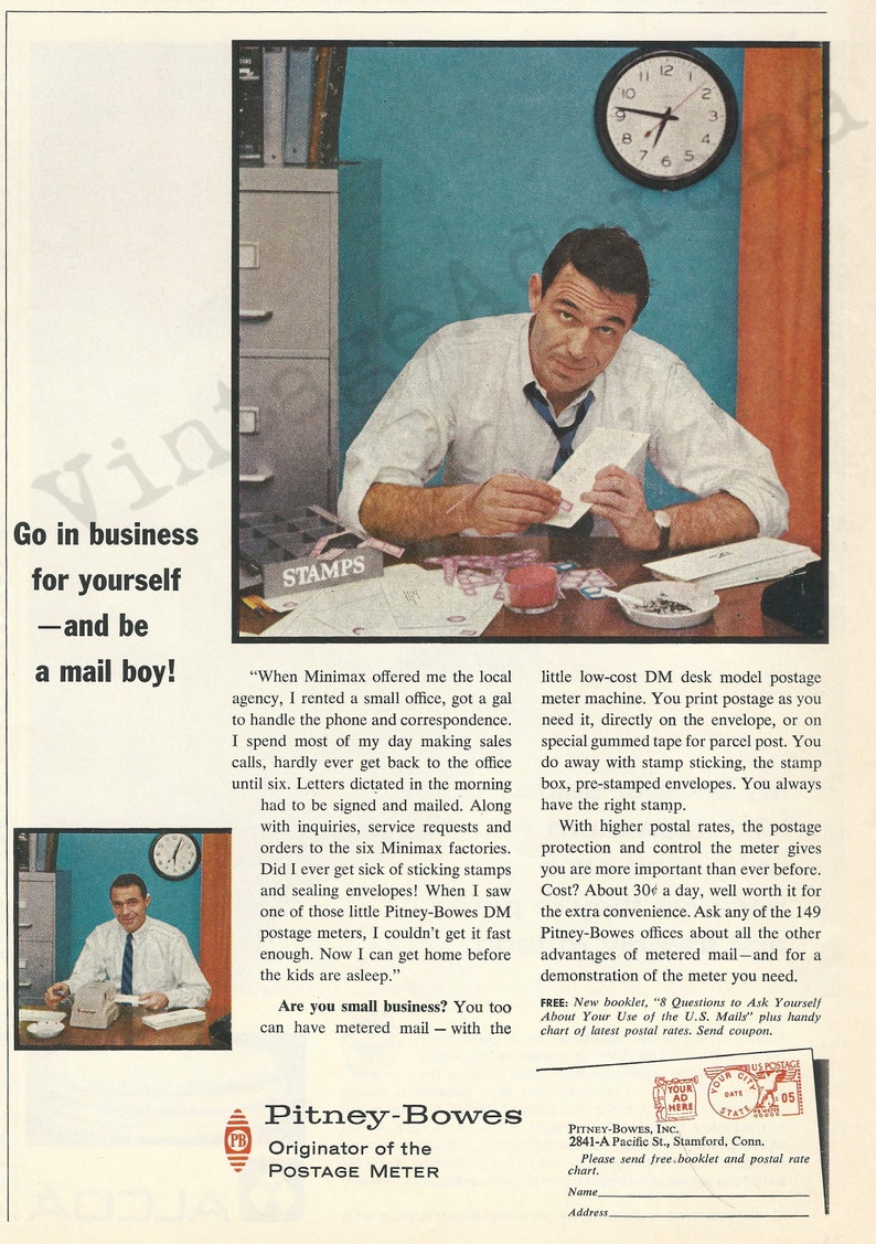 PITNEY BOWES Postage Meter Original 1963 Vintage Color Print