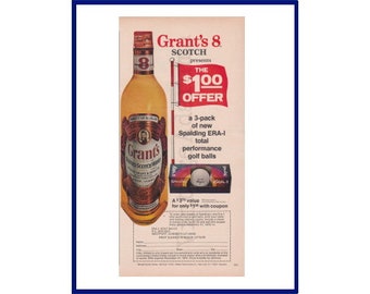 GRANT'S SCOTCH WHISKY Original 1975 Vintage Color Print Advertisement - Spalding Golf Balls Mail-In Offer