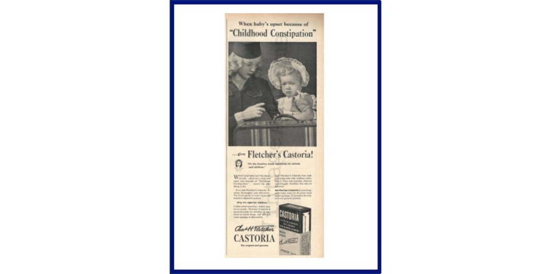 CASTORIA CHILDREN'S LAXATIVE Original 1947 Vintage Black & White Print
