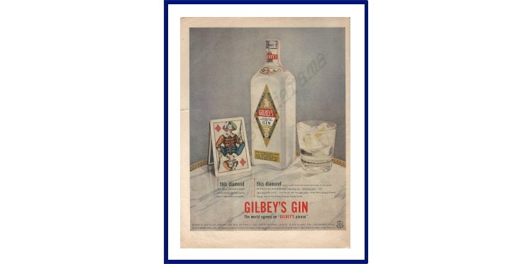 1961 Gilbey's Gin liquor ad retro poster man cave office wall art 1961 Gilbey's Gin liquor ad retro poster man cave office wall art