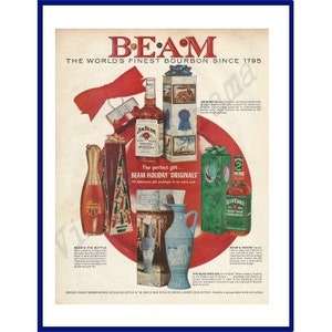 JIM BEAM Kentucky Bourbon Whiskey Original 1961 Vintage Extra Large Color Print Advertisement - Christmas Gift Boxes
