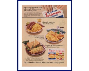 LIPTON EGG NOODLES & Sauce Original 1980 Vintage Color Print Advertisement "Helps Simple Dishes Become Hot, Satisfying Meals"