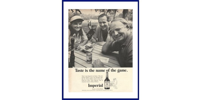 IMPERIAL WHISKEY Original 1967 Vintage Extra Large Black /& White Print Advertisement Taste Is The Name Of The Game Golfing Theme
