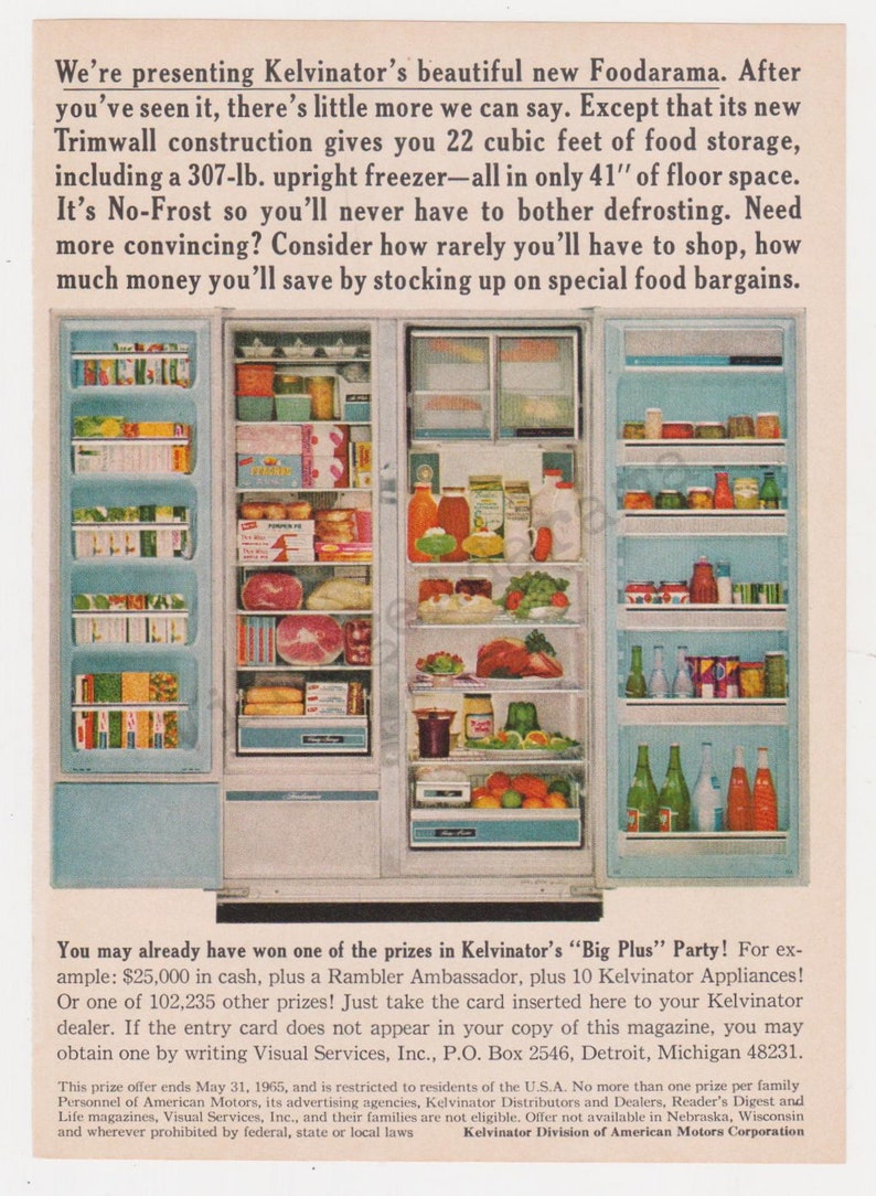 KELVINATOR FOODARAMA REFRIGERATOR Original 1965 Vintage Color Print