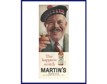 Martin's V.V.O. Scotch Whisky Original 1960 Vintage Color Print Advertisement - "The Happiest Scotch" Smiling Scotsman