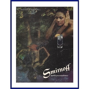 SMIRNOFF VODKA Original 1977 Vintage Color Print Advertisement "Te deja sin aliento" Reflejo en el tema del agua